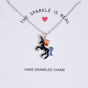 ☀️Hand Enameled Silver & Black Unicorn Necklace 🦄